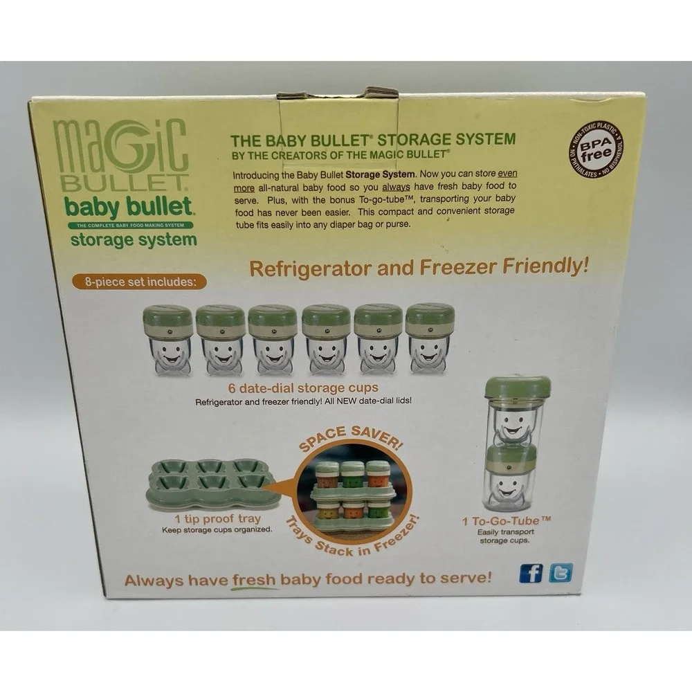 Magic Bullet Baby Bullet Storage System 8 Piece Set & To-Go-Tube NEW